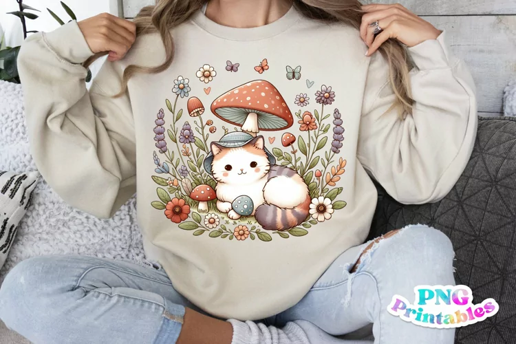 Cottage Core Cat PNG