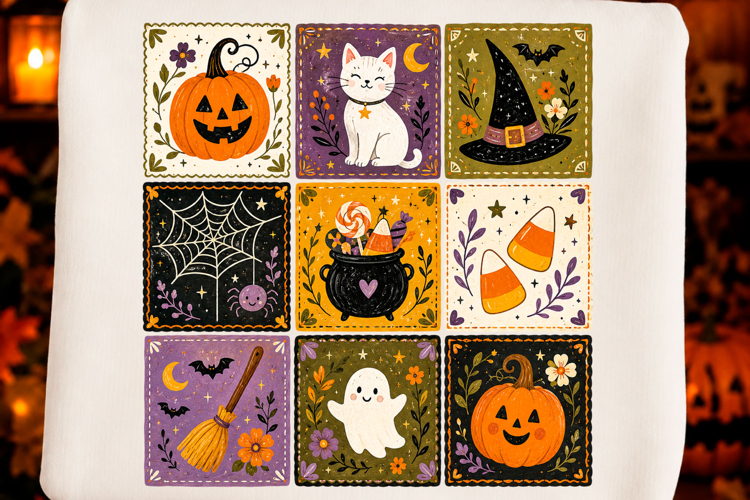 Vintage Halloween Patchwork PNG