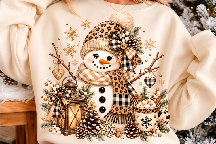 Leopard Print Snowman Christmas Sublimation PNG example image 1
