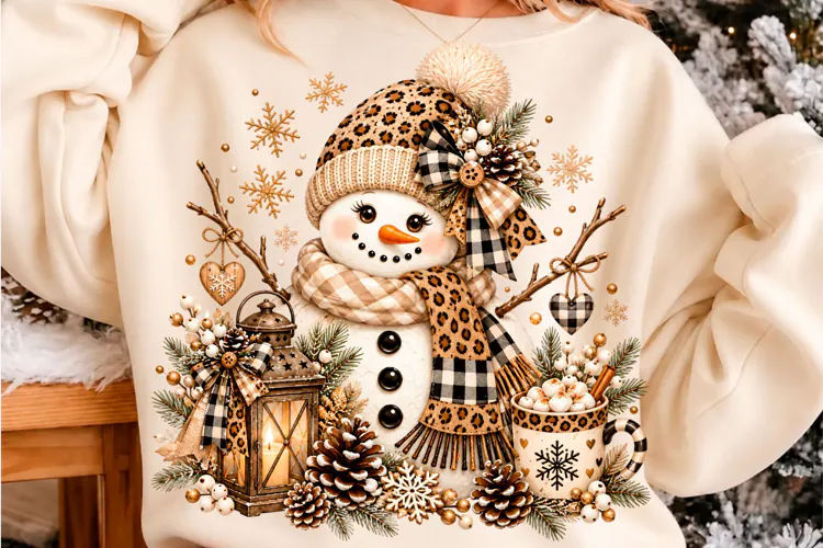 Leopard Print Snowman Christmas Sublimation PNG