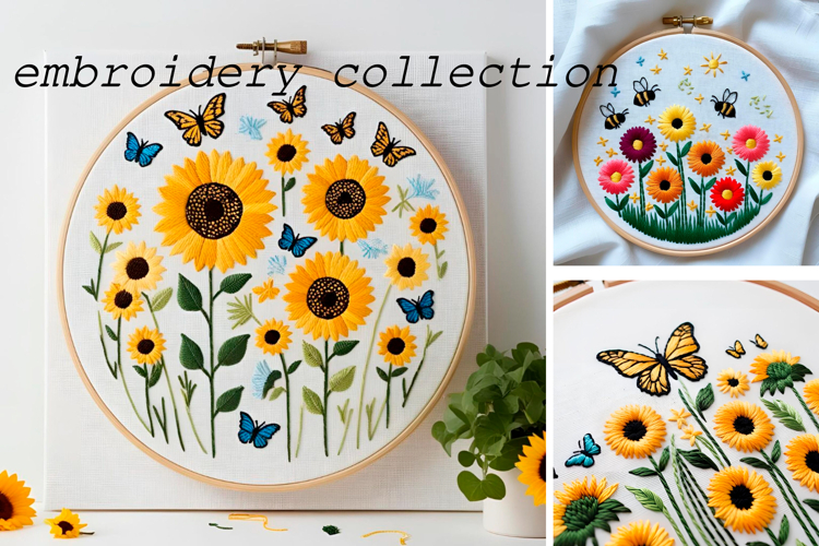 SET Floral Embroidery Summer Background