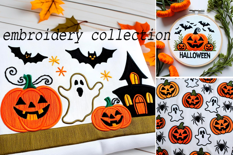 SET Halloween Embroidery Pumpkin Pattern example image 1