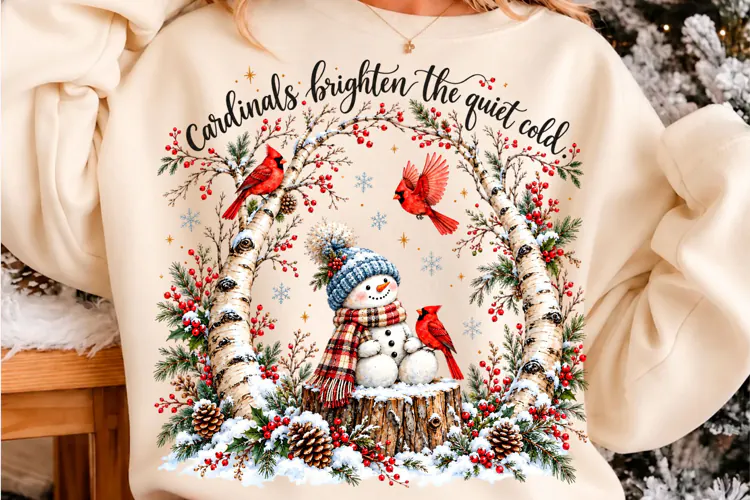 Cardinal Snowman Winter Christmas Sublimation PNG