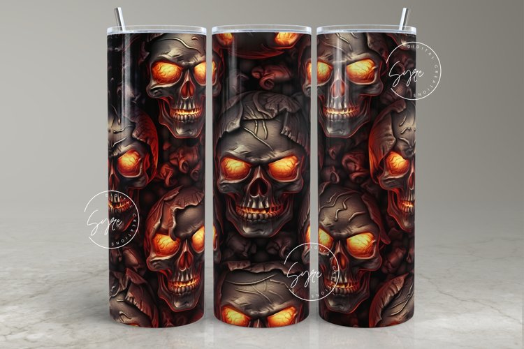 3D Skulls Tumbler, Halloween Wrap, 20oz Skinny Tumbler