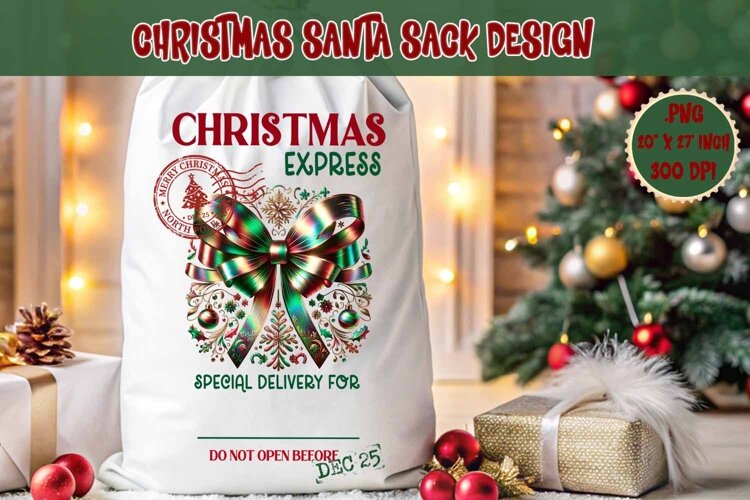 Christmas Santa Sack sublimation design | Christmas Gift Bag example image 1