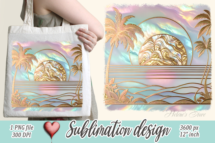 Gold summer beach palm tree sublimation designs |Pearl ocean