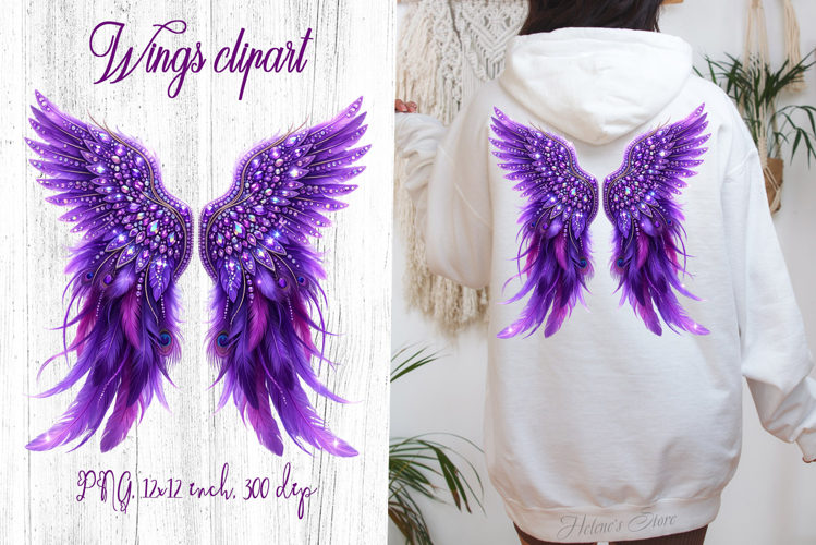 Purple Angel Wings sublimation design|Luxurious wing clipart