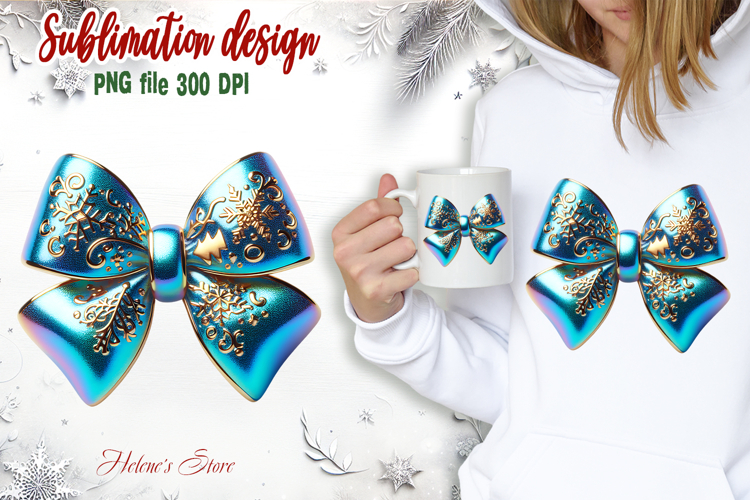 Christmas coquette bows design |Blue bow T-shirt clipart