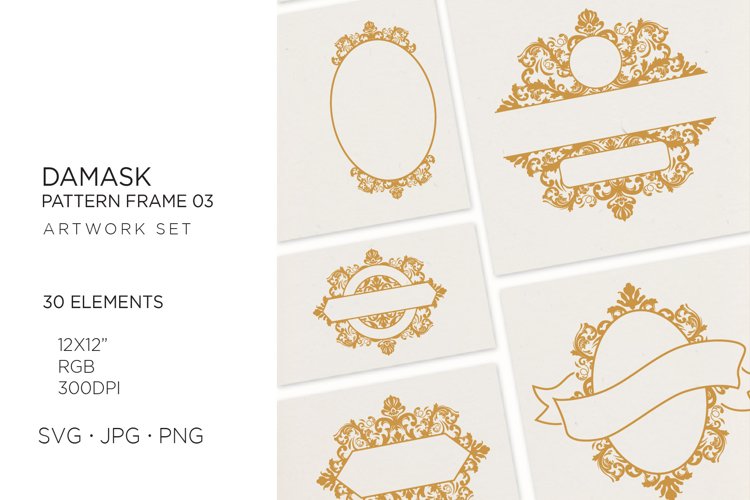 Vintage damask, royal baroque ornamental frame, svg set