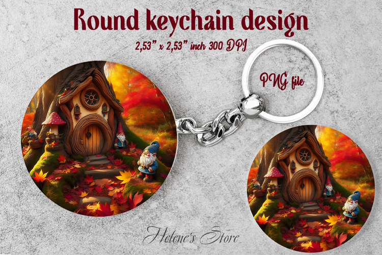 Cute garden gnome and cozy home round keychain design png