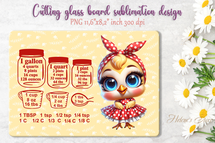 Cute chicken housewife cutting board sublimation design png