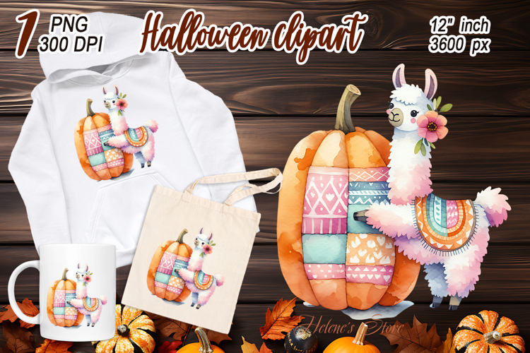 Cute Watercolor Llama Sublimation Design | Fall Animals PNG