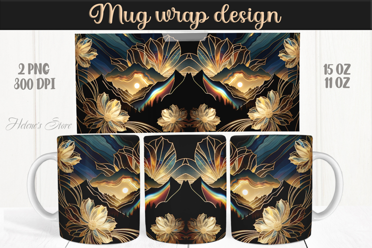 Fantasy mountains iridescent design mug wrap 15oz 11oz png