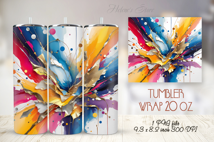 3D splash of different colors straight tumbler 20oz wrap png