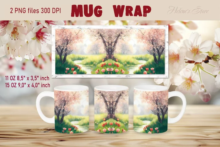 Spring blossom mug wrap sublimation | Spring garden mug