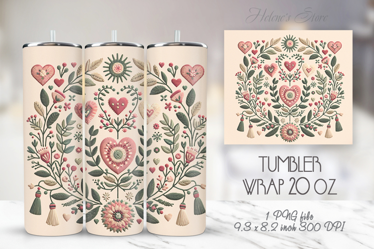 Pastel heart & flowers straight skinny tumbler 20 oz wrap