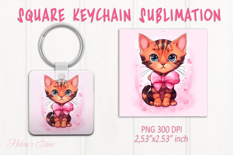 Cute cat keychain sublimation | Pink love Square keychain