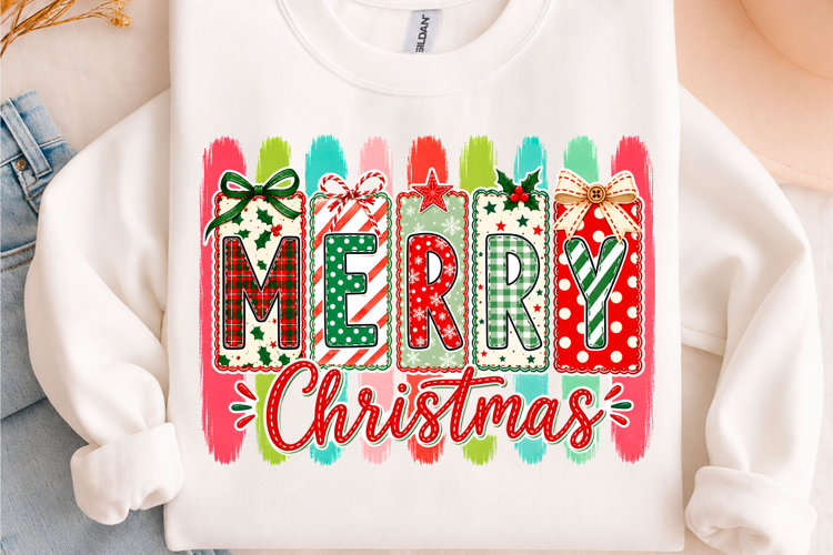 Preppy Merry Christmas Bow PNG