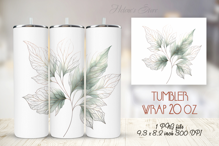 Watercolor leaves floral straight tumbler 20oz wrap designs