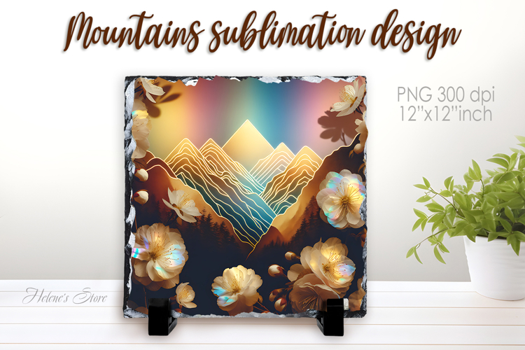 Magic mountains slate design png | Fanatsy night landscape