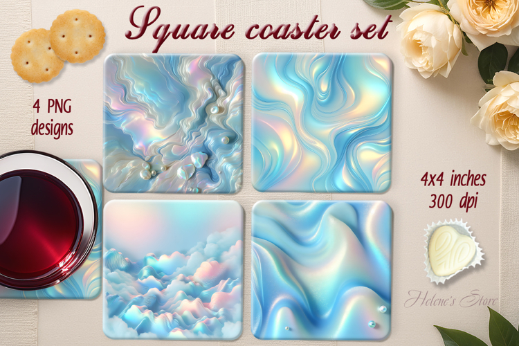 Pastel blue abstract square coaster sublimation png