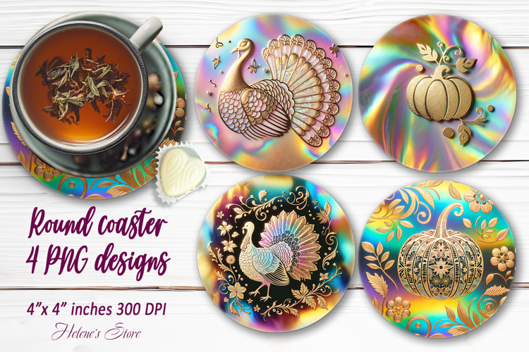 Happy Thanksgiving day round coaster sublimation designs