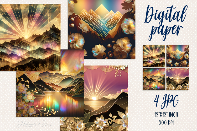 Sunrize mountains digital paper|Camping design scrap booking