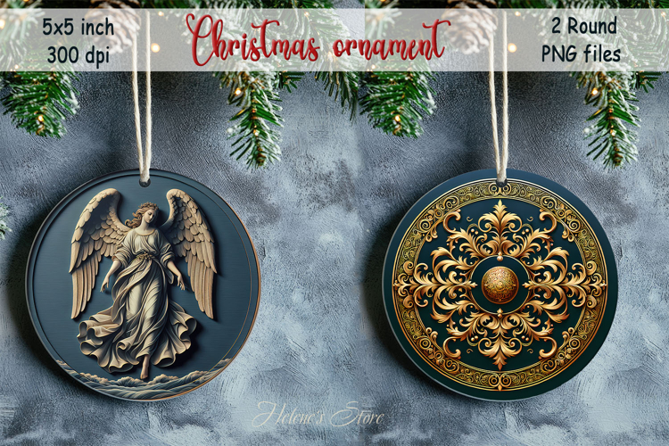 Christmas vintage round ornament sublimation designs PNG