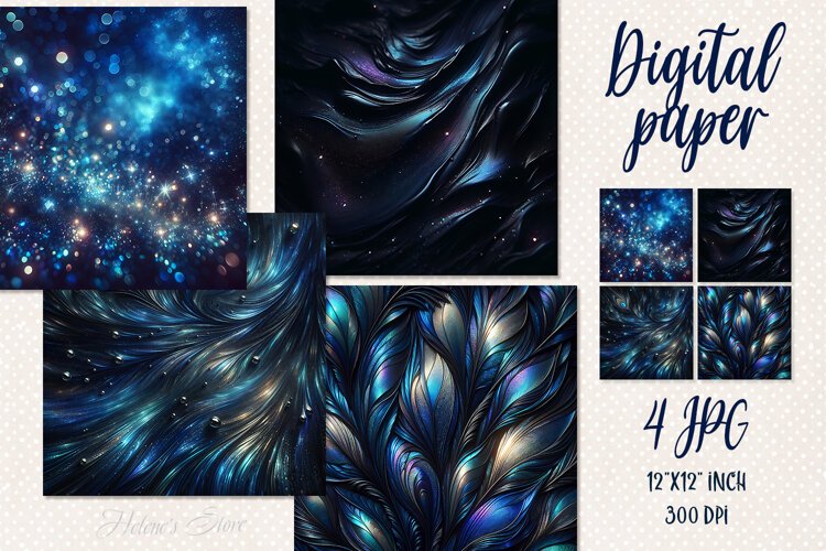 Abstract dark blue digital papers jpeg | Bokeh Scrap booking example image 1