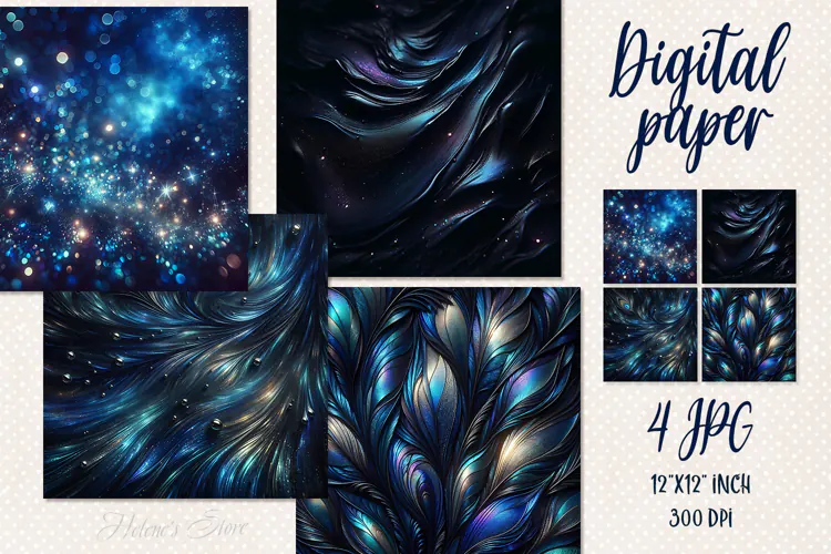 Abstract dark blue digital papers jpeg | Bokeh Scrap booking