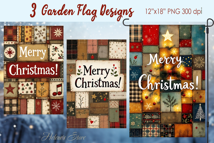 Merry Christmas Patchwork Garden Flag Sublimation design png