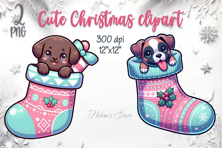 Christmas cute dogs in socks clipart| Winter t shirt designs