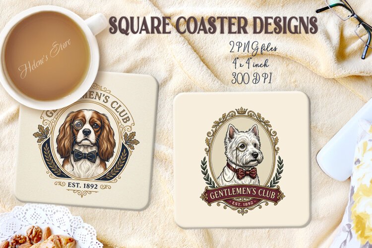 Gentlemen Dog square coasters sublimation design png example image 1