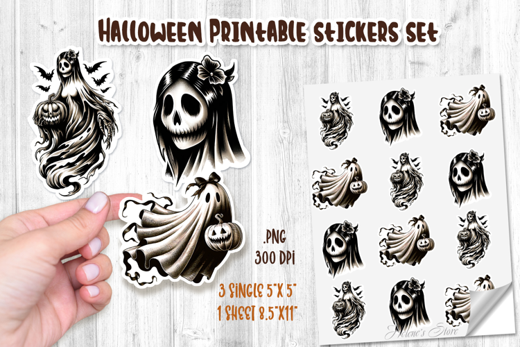 Halloween Ghost Stickers Printable design | Cute Spooky PNG