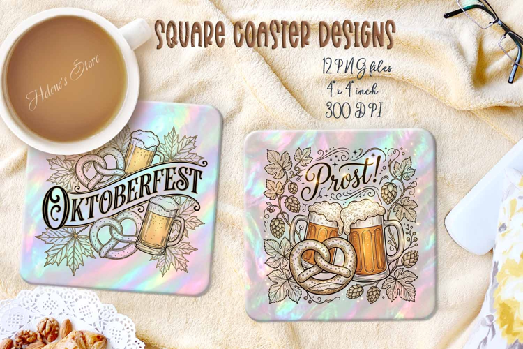 Octoberfest square coasters sublimation design png | Prost