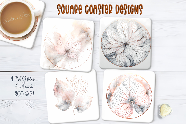Gold autumn leaves square coasters png |Luxury floral design
