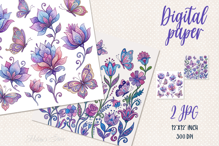 Whimsical flowers digital papers jpeg |Floral Scrap booking