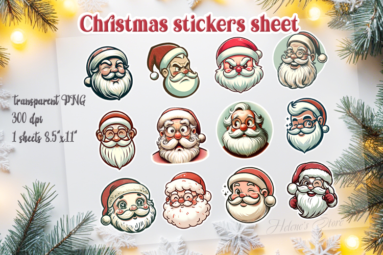 Christmas printables stickers sheet |Cute Santa Claus face