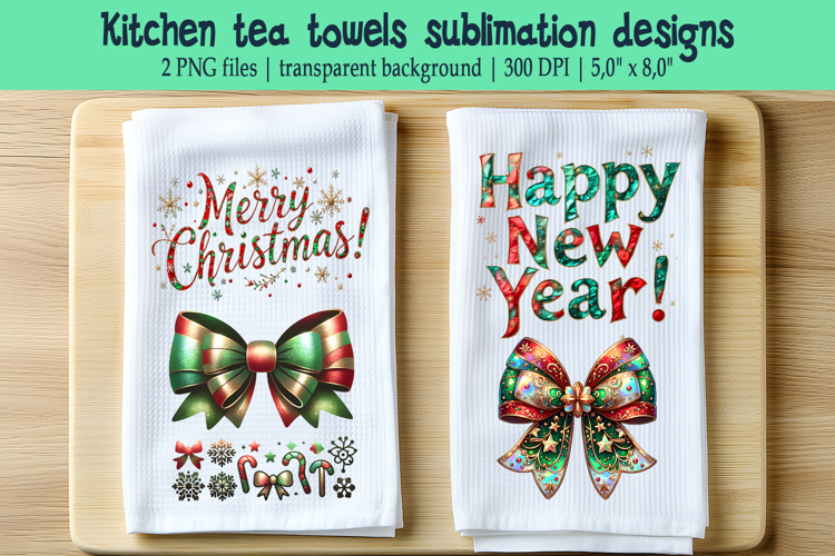 Christmas Coquette bows sublimation kitchen tea towel png