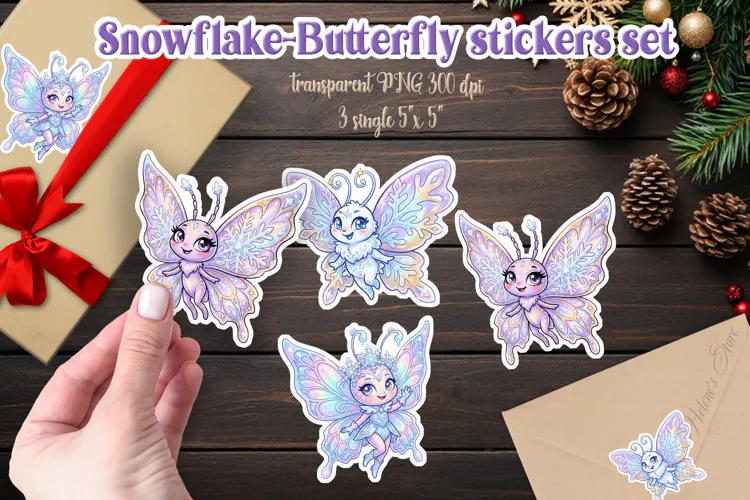 Snowflake Butterfly gifts stickers | Merry Christmas designs