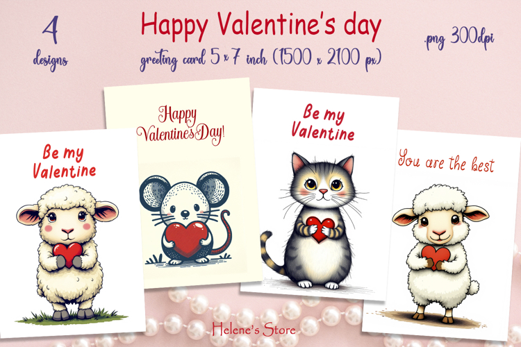 Happy Valentines day greeting card|Cute animals retro design