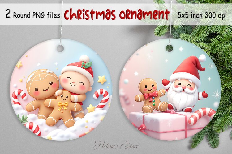 Santa Claus and Gingerbread man Christmas ornament designs example image 1