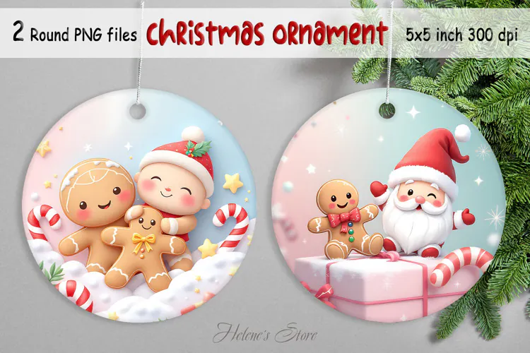 Santa Claus and Gingerbread man Christmas ornament designs