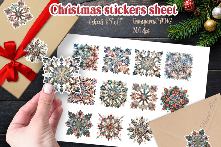 Christmas snowflakes printables stickers sheet|Snowflake png