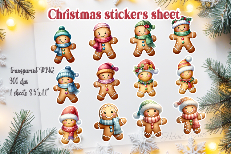 Christmas printables stickers sheet | Funny gingerbread man