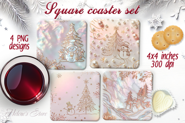 Golden Christmas tree square coaster sublimation designs png