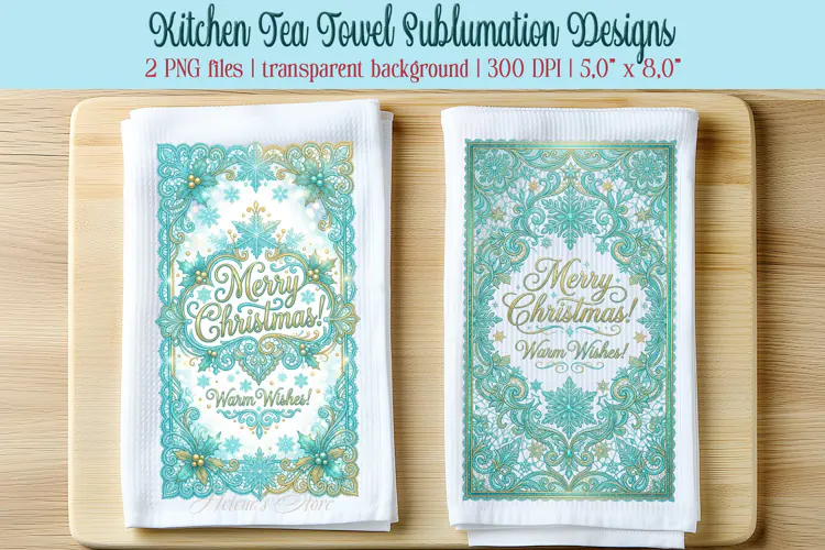 Merry Christmas kitchen tea towel sublimation designs png