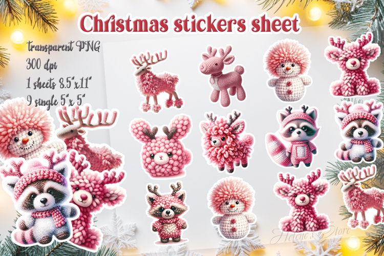Christmas printables stickers sheet | Pink crochet snowman