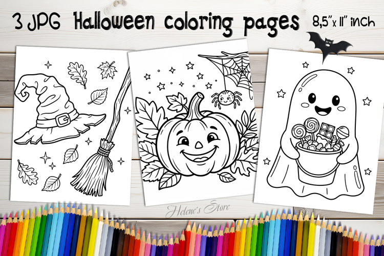 Cute Halloween Coloring Pages | Kids Coloring Book Print