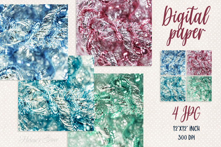 Christmas tree tinsel glitter digital papers | Scrap booking